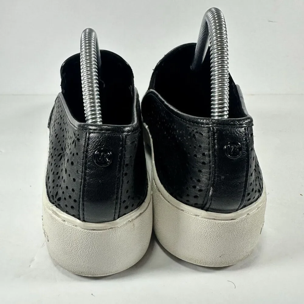 Michael Kors Black Laser-Cut Perforated Slip-On Platform Sneakers Size 10